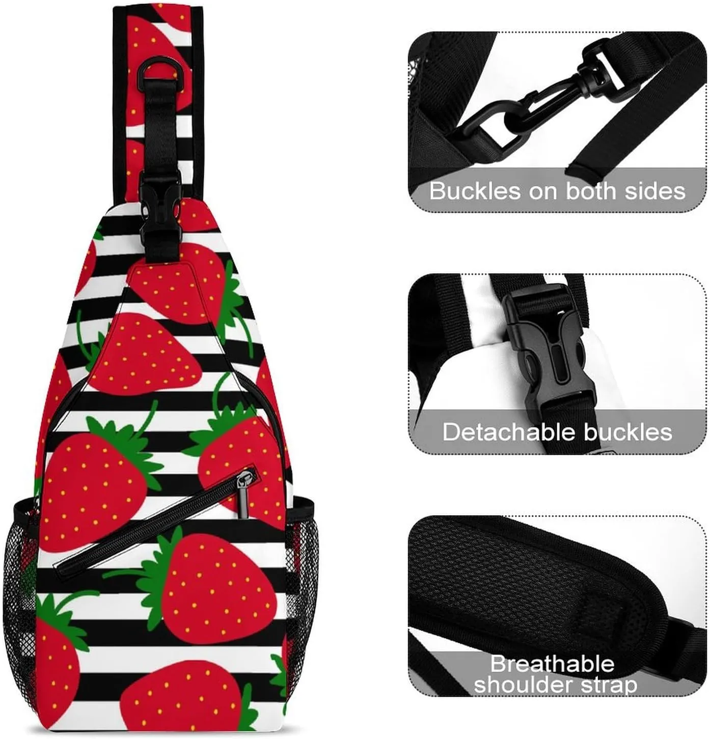 Watercolor Strawberry Leaves Sling Backpack Men Womans Crossbody Backpack Chest Bag Running Daypack Travel Bag Casual Daypacks Sports Backpacks