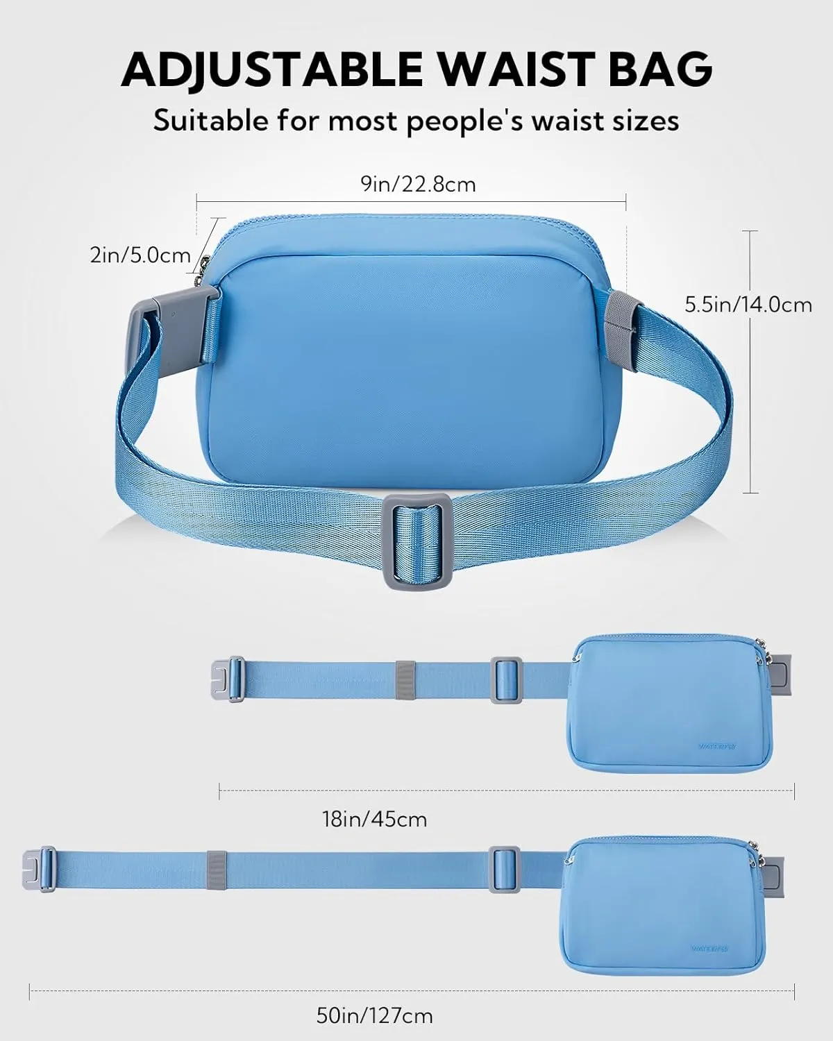 WATERFLY Crossbody Belt Fanny Pack: Sports Walking Waist Bag Runner Belt Bum Bag Hip Fannie Pack Phanny Fannypack Woman Man for Hiking Jogging Running