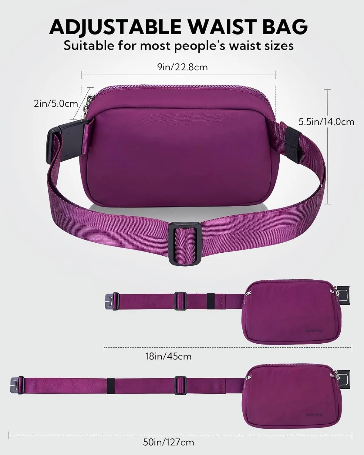 WATERFLY Crossbody Belt Fanny Pack: Sports Walking Waist Bag Runner Belt Bum Bag Hip Fannie Pack Phanny Fannypack Woman Man for Hiking Jogging Running