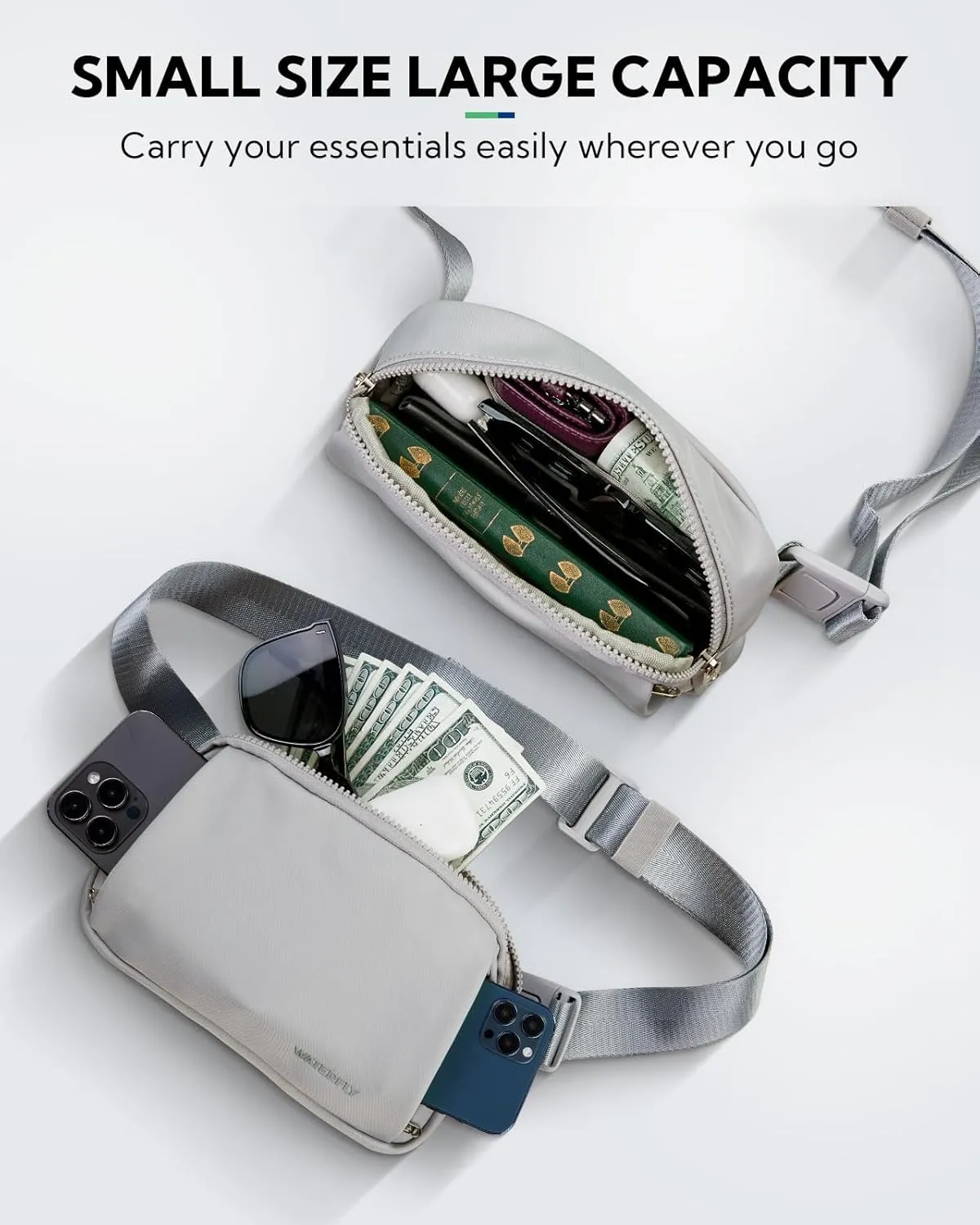 WATERFLY Crossbody Belt Fanny Pack: Sports Walking Waist Bag Runner Belt Bum Bag Hip Fannie Pack Phanny Fannypack Woman Man for Hiking Jogging Running