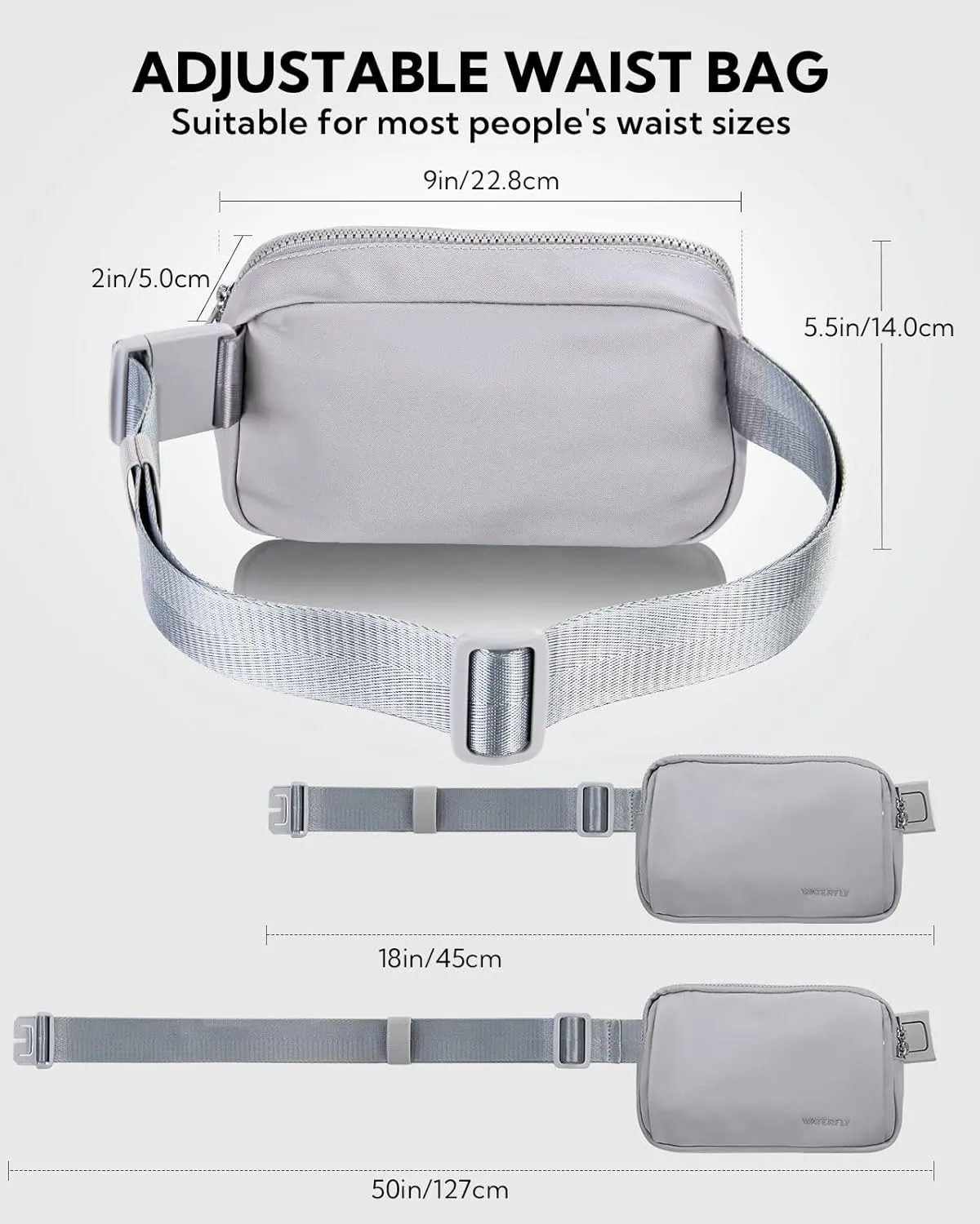 WATERFLY Crossbody Belt Fanny Pack: Sports Walking Waist Bag Runner Belt Bum Bag Hip Fannie Pack Phanny Fannypack Woman Man for Hiking Jogging Running