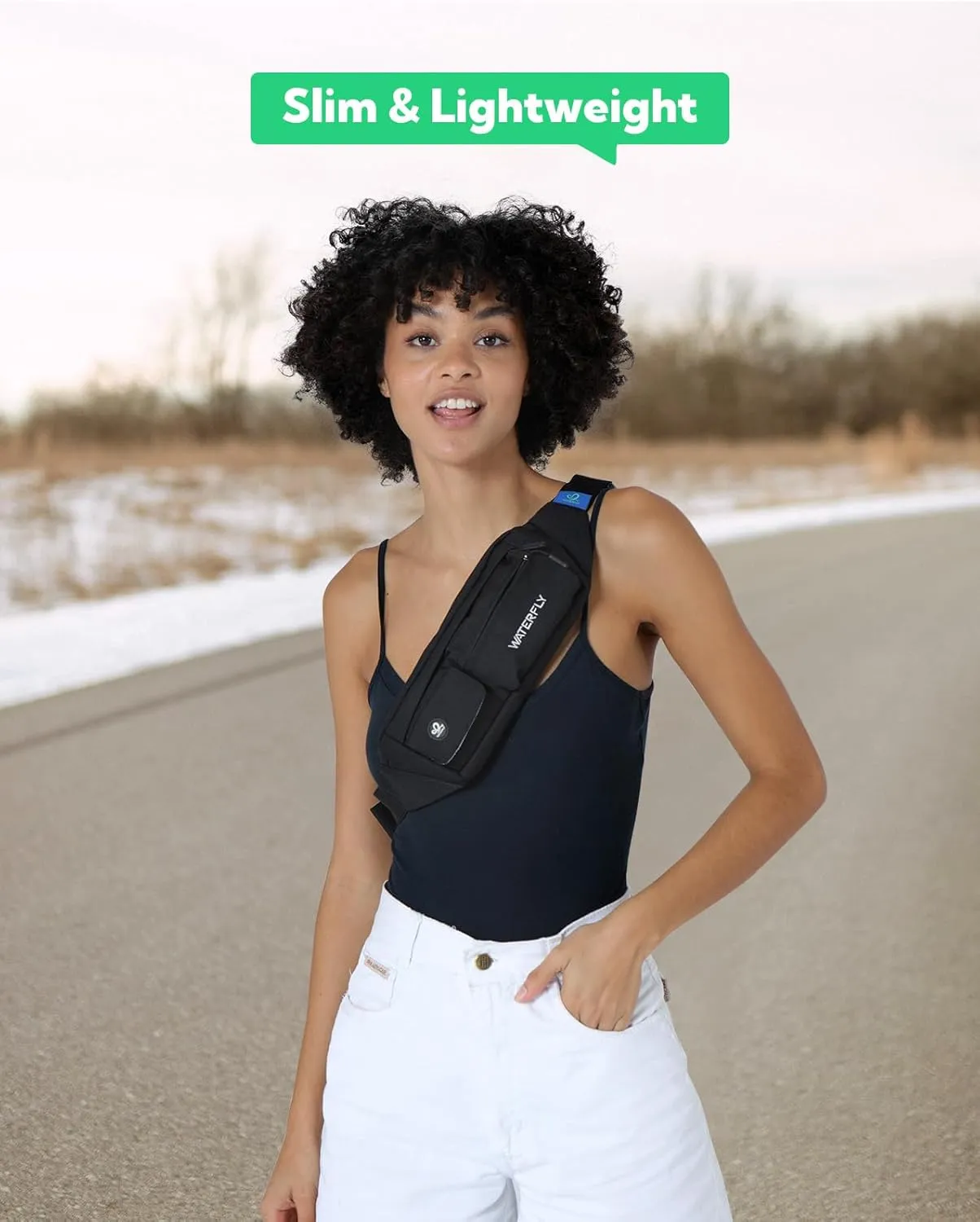 WATERFLY Fanny Pack for Women Men Water Resistant Small Waist Pouch Slim Belt Bag with 4 Pockets for Running Travelling Hiking Walking Lightweight Crossbody Chest Bag Fit All Phones…