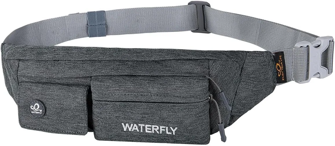 WATERFLY Fanny Pack for Women Men Water Resistant Small Waist Pouch Slim Belt Bag with 4 Pockets for Running Travelling Hiking Walking Lightweight Crossbody Chest Bag Fit All Phones…