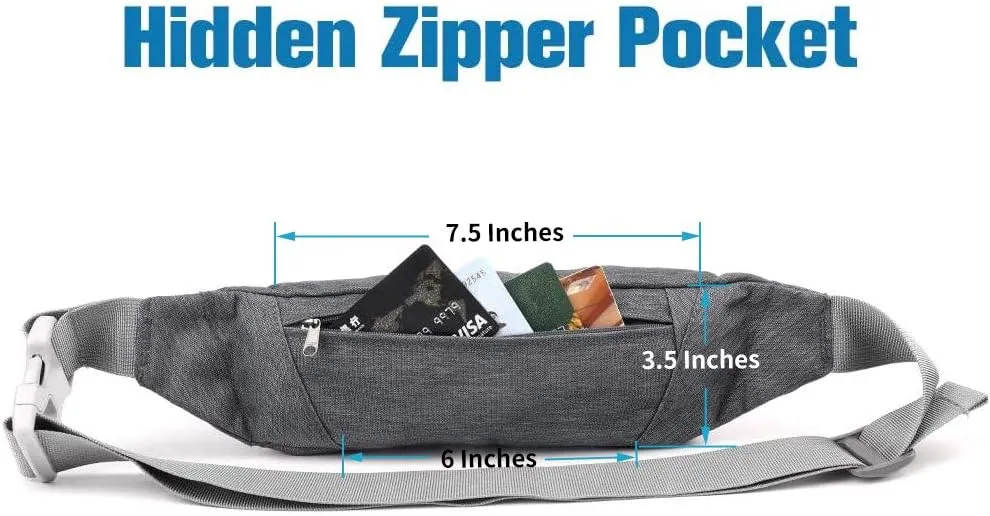 WATERFLY Fanny Pack for Women Men Water Resistant Small Waist Pouch Slim Belt Bag with 4 Pockets for Running Travelling Hiking Walking Lightweight Crossbody Chest Bag Fit All Phones…
