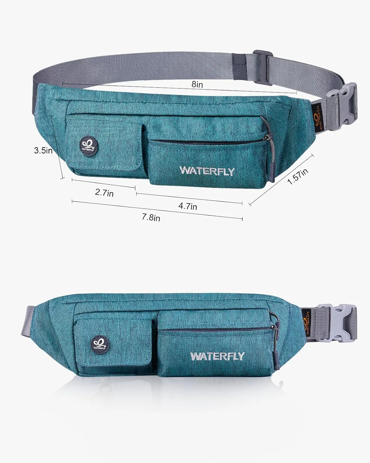 WATERFLY Fanny Pack for Women Men Water Resistant Small Waist Pouch Slim Belt Bag with 4 Pockets for Running Travelling Hiking Walking Lightweight Crossbody Chest Bag Fit All Phones…