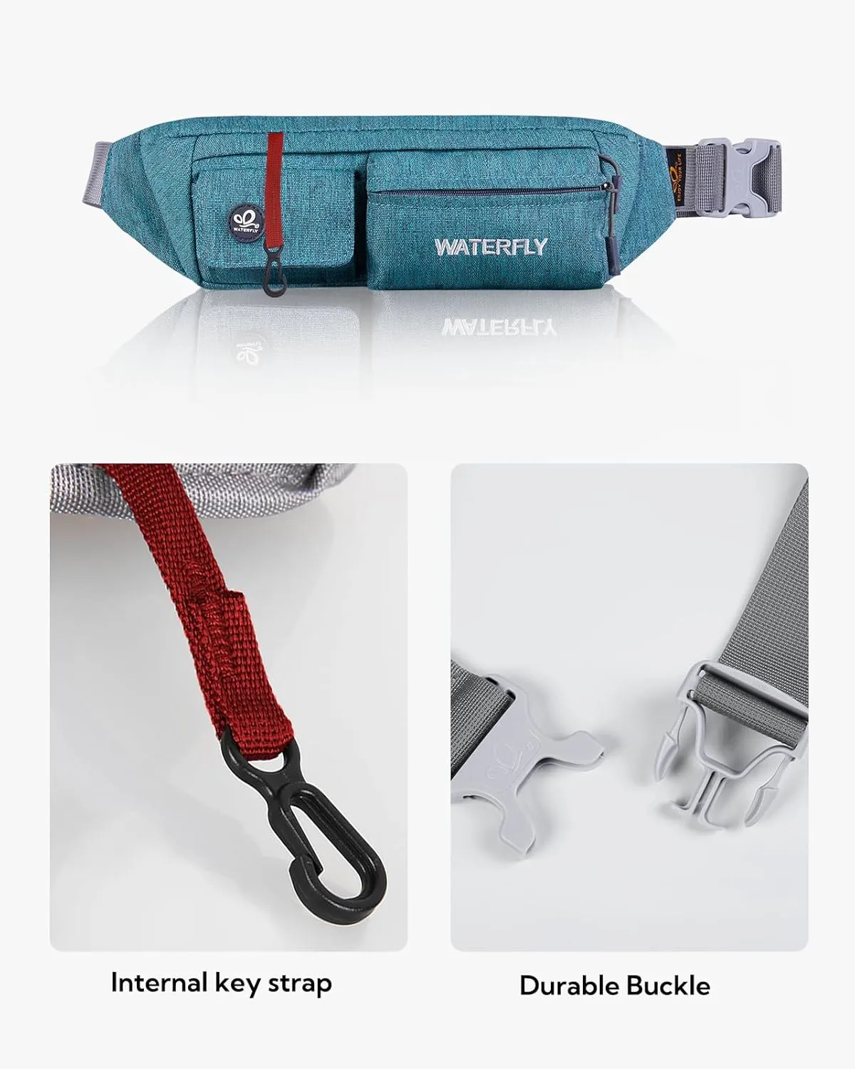 WATERFLY Fanny Pack for Women Men Water Resistant Small Waist Pouch Slim Belt Bag with 4 Pockets for Running Travelling Hiking Walking Lightweight Crossbody Chest Bag Fit All Phones…