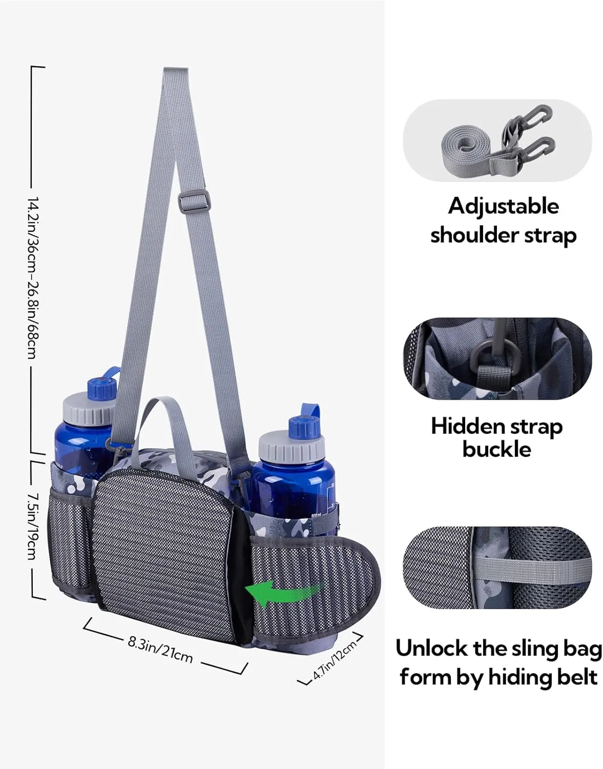 WATERFLY Fanny Pack Waist Bag: Fannie Pack 2 Water Bottle Holders Lumbar Belt Hiking Walking Running Jogging Camping Large Woman Man (Bottle Not Included）