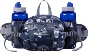 WATERFLY Fanny Pack Waist Bag: Fannie Pack 2 Water Bottle Holders Lumbar Belt Hiking Walking Running Jogging Camping Large Woman Man (Bottle Not Included）