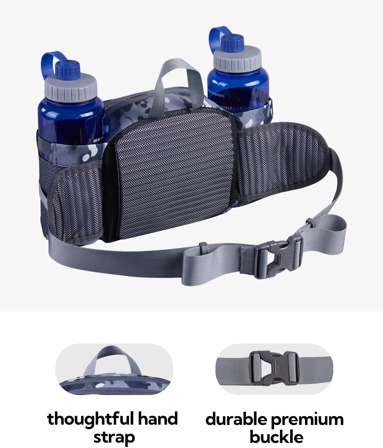 WATERFLY Fanny Pack Waist Bag: Fannie Pack 2 Water Bottle Holders Lumbar Belt Hiking Walking Running Jogging Camping Large Woman Man (Bottle Not Included）