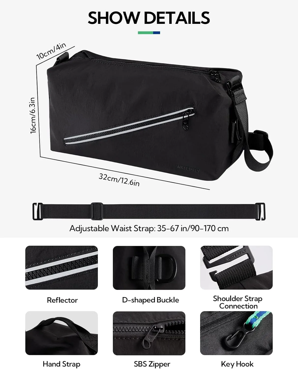WATERFLY Lightweight Crossbody Sling Bag: Women Men Casual Convertible Cross body Bag Shoulder Bag Backpack for Travel Daily