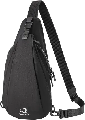 WATERFLY Small Crossbody Sling Bag: Lightweight Women Men Sling Backpack Stylish Casual Cross Body Bag Adjustable Straps Chest Bag Daypack for Shopping Hiking Travelling Black