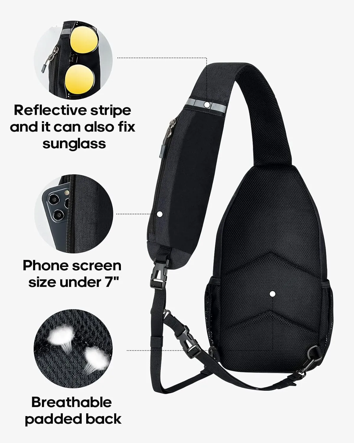 WATERFLY Small Hiking Sling Backpack: Crossbody Sling Bag Chest Bag Daypack for Men Women with Skin-Friendly Shoulder Strap