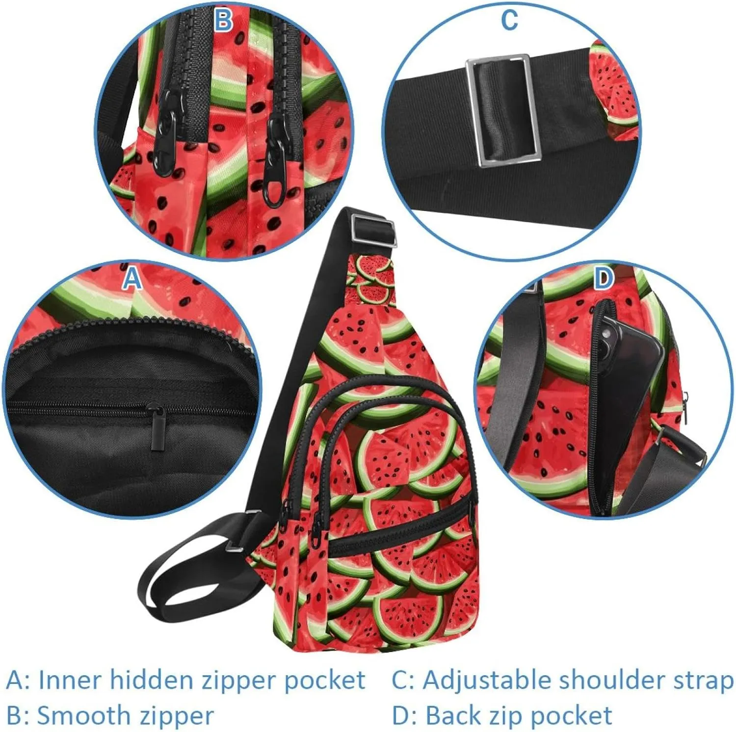 Watermelon (14) Sling Backpack Crossbody Bag Convertible, Small Diaper Bag Hiking Daypacks