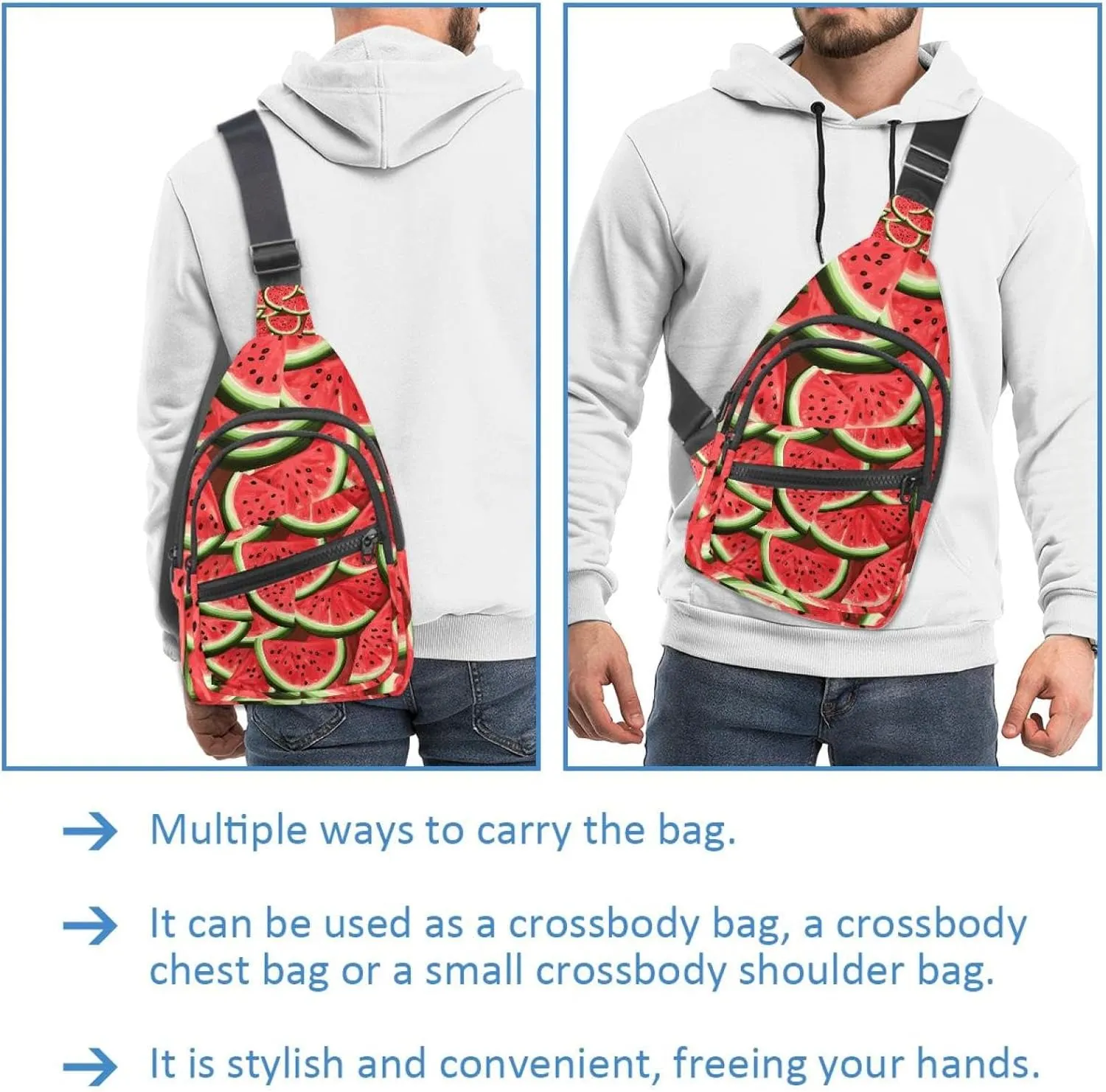 Watermelon (14) Sling Backpack Crossbody Bag Convertible, Small Diaper Bag Hiking Daypacks