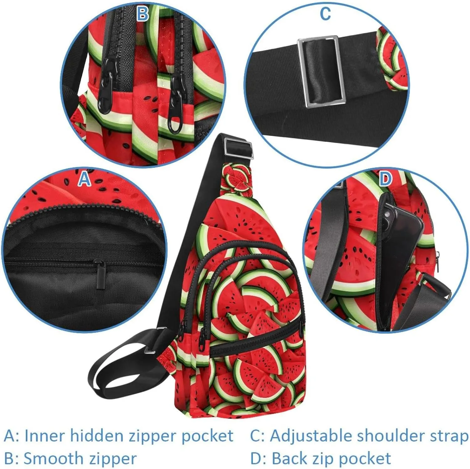 Watermelon (15) Sling Bag for Women Men Backpack Fanny Pack Crossbody Chest Travel Shoulder Belt Bags Purse Handbag