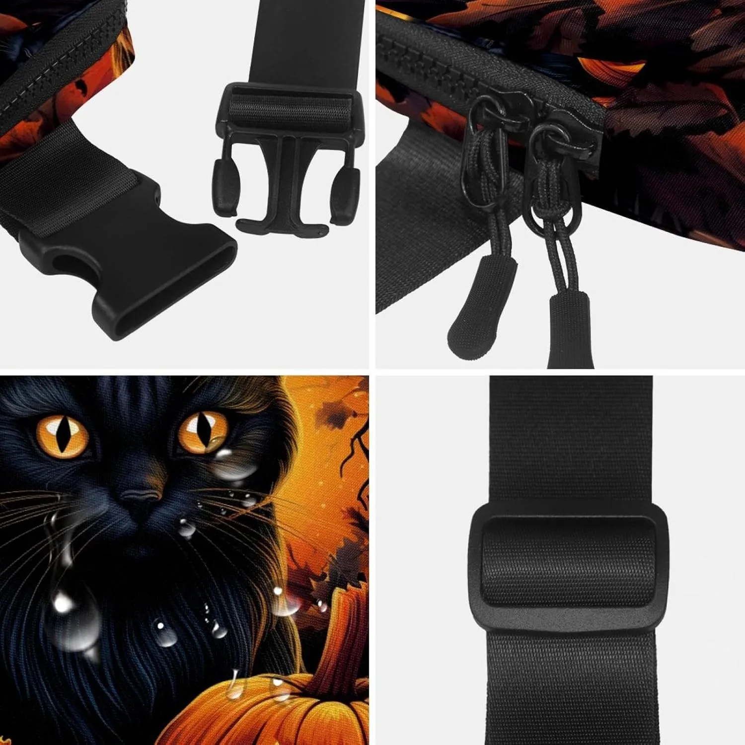 Waterproof Fanny Pack Black Belt Bag with Adjustable Strap for Women and Men,Halloween Cat E Crossbody Fanny Bag with Zipper for Hiking Running Travel