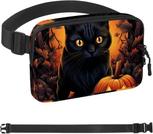 Waterproof Fanny Pack Black Belt Bag with Adjustable Strap for Women and Men,Halloween Cat E Crossbody Fanny Bag with Zipper for Hiking Running Travel