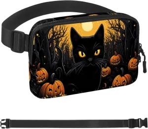 Waterproof Fanny Pack Black Belt Bag with Adjustable Strap for Women and Men,Halloween Cat M Crossbody Fanny Bag with Zipper for Hiking Running Travel