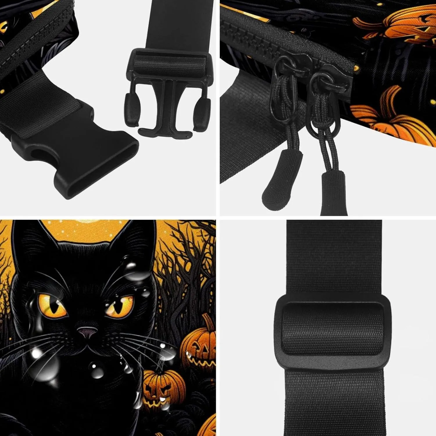 Waterproof Fanny Pack Black Belt Bag with Adjustable Strap for Women and Men,Halloween Cat M Crossbody Fanny Bag with Zipper for Hiking Running Travel