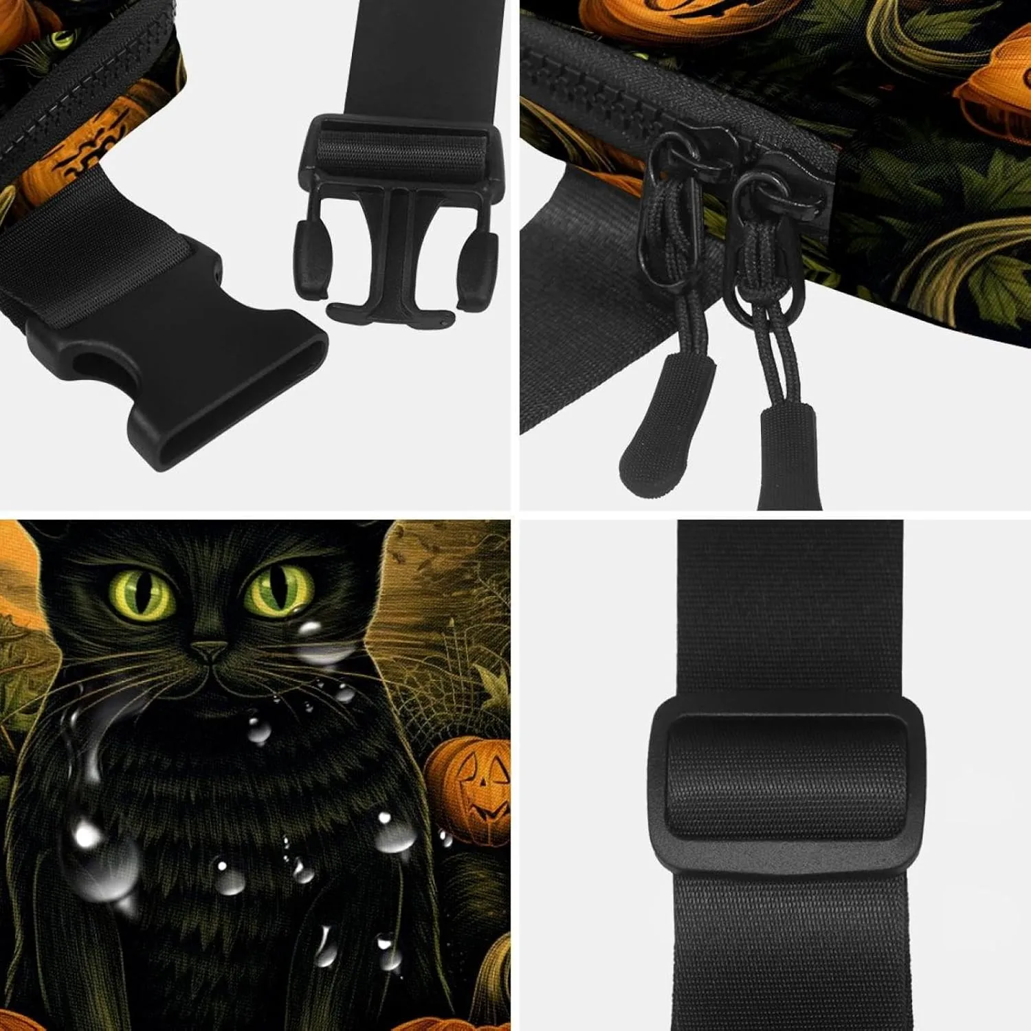 Waterproof Fanny Pack Black Belt Bag with Adjustable Strap for Women and Men,Halloween Cat S Crossbody Fanny Bag with Zipper for Hiking Running Travel