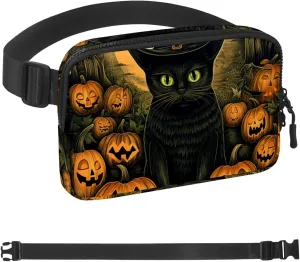 Waterproof Fanny Pack Black Belt Bag with Adjustable Strap for Women and Men,Halloween Cat S Crossbody Fanny Bag with Zipper for Hiking Running Travel