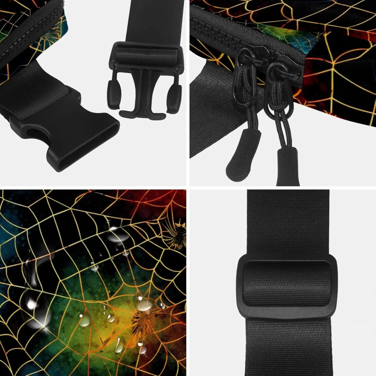 Waterproof Fanny Pack Black Belt Bag with Adjustable Strap for Women and Men,Halloween Spider Web C Crossbody Fanny Bag with Zipper for Hiking Running Travel