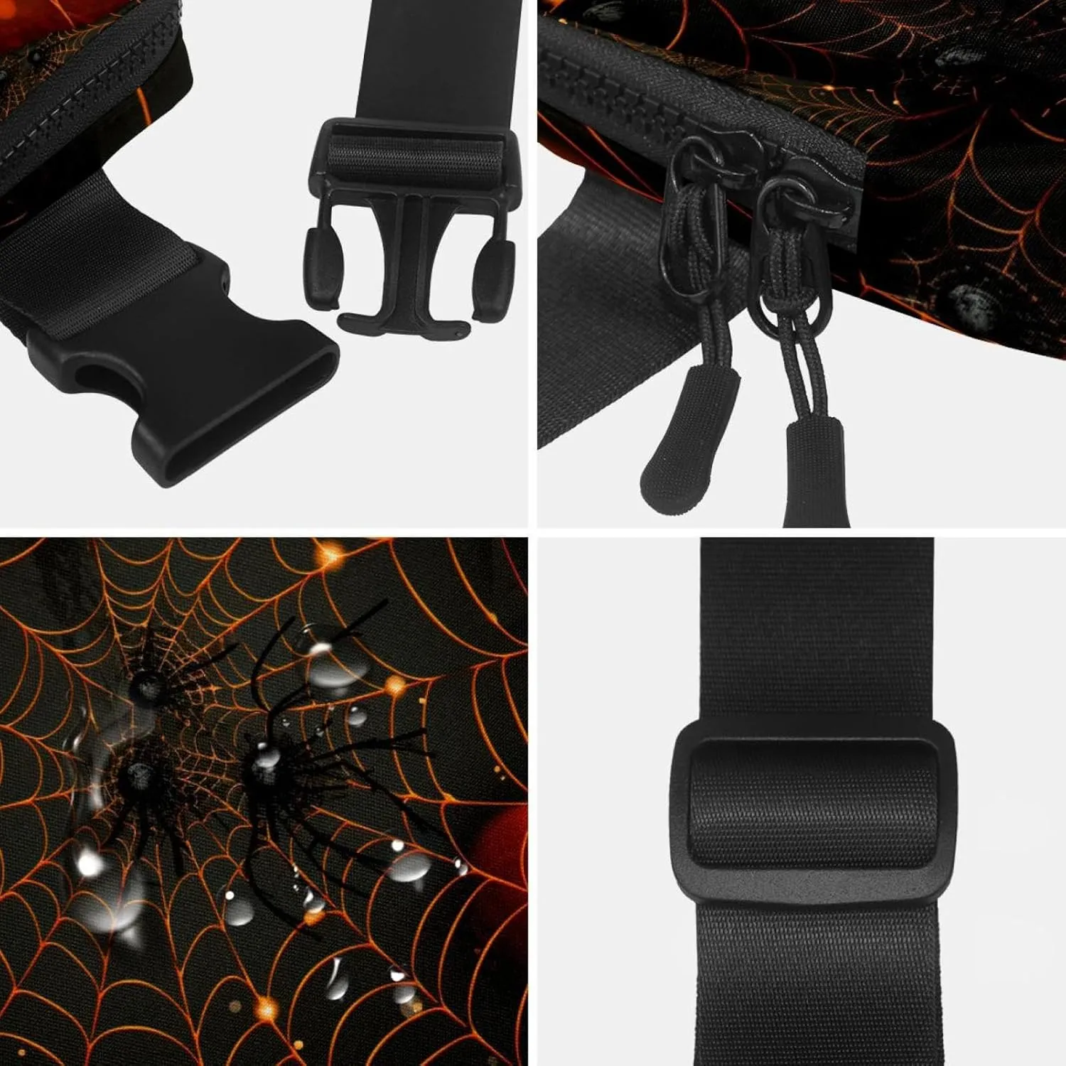 Waterproof Fanny Pack Black Belt Bag with Adjustable Strap for Women and Men,Halloween Spider Web Crossbody Fanny Bag with Zipper for Hiking Running Travel
