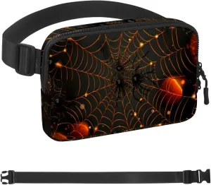 Waterproof Fanny Pack Black Belt Bag with Adjustable Strap for Women and Men,Halloween Spider Web Crossbody Fanny Bag with Zipper for Hiking Running Travel