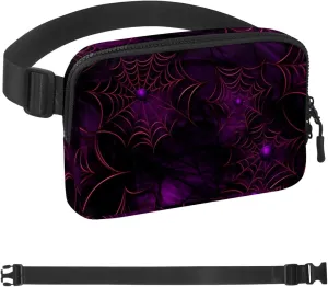 Waterproof Fanny Pack Black Belt Bag with Adjustable Strap for Women and Men,Halloween Spider Web D Crossbody Fanny Bag with Zipper for Hiking Running Travel