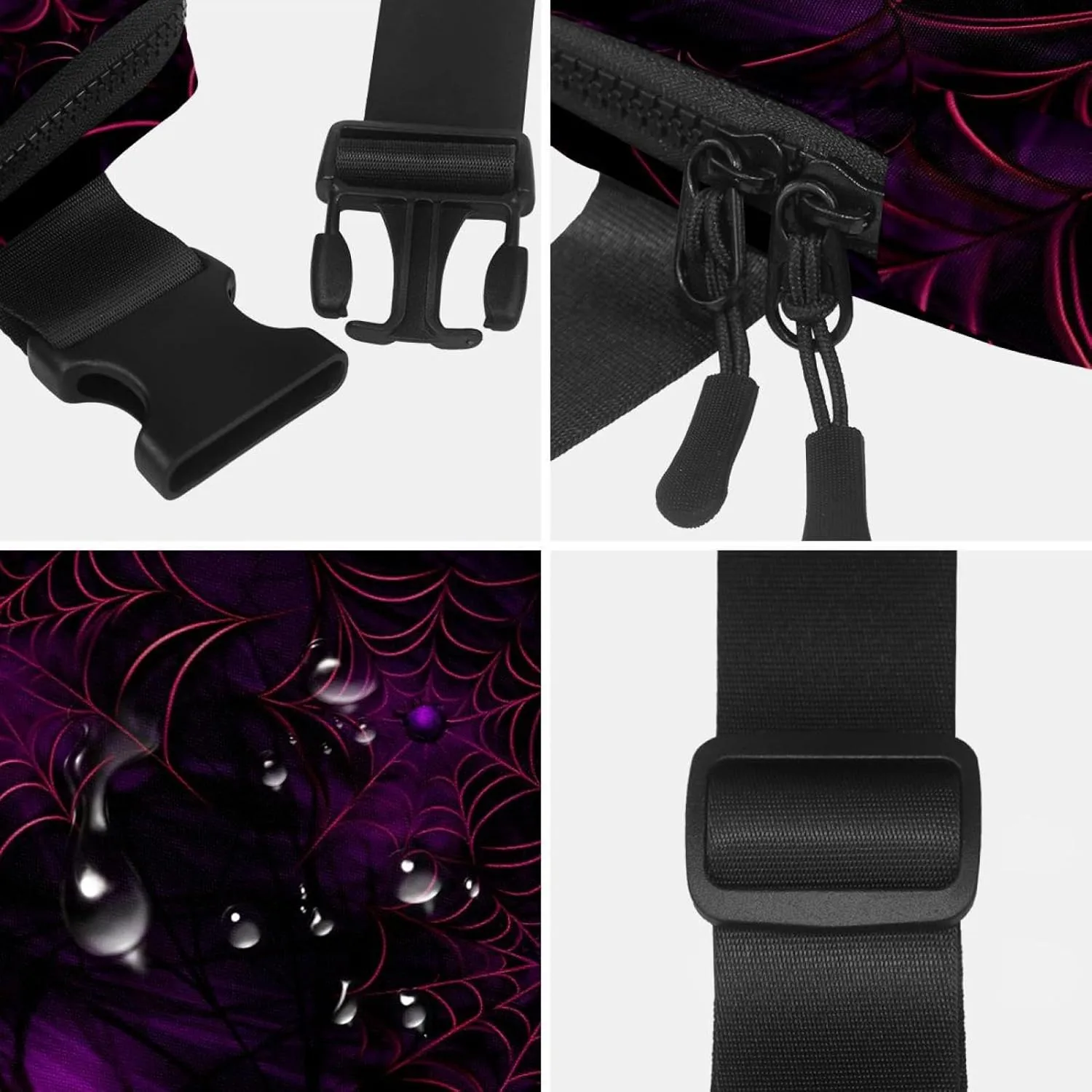 Waterproof Fanny Pack Black Belt Bag with Adjustable Strap for Women and Men,Halloween Spider Web D Crossbody Fanny Bag with Zipper for Hiking Running Travel