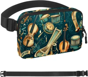Waterproof Fanny Pack Black Belt Bag with Adjustable Strap for Women and Men,Musical Instruments Crossbody Fanny Bag with Zipper for Hiking Running Travel