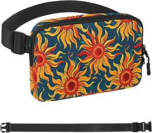 Waterproof Fanny Pack Black Belt Bag with Adjustable Strap for Women and Men,Red Sun Pattern Crossbody Fanny Bag with Zipper for Hiking Running Travel