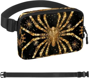 Waterproof Fanny Pack Black Belt Bag with Adjustable Strap for Women and Men,Retro Spider Crossbody Fanny Bag with Zipper for Hiking Running Travel