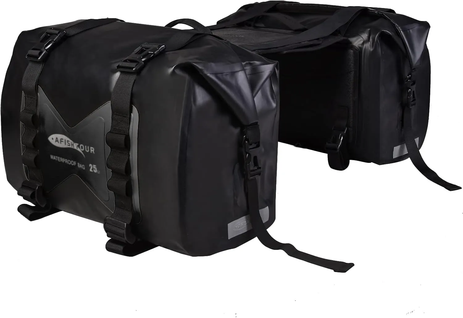 Waterproof Motorcycle Saddlebags - 50L Motorcycle Luggage Bags for Motorbike Travel - Detachable Panniers Bags - For Scooter, Honda, Suzuki, Yamaha (Black, 2 Pack)