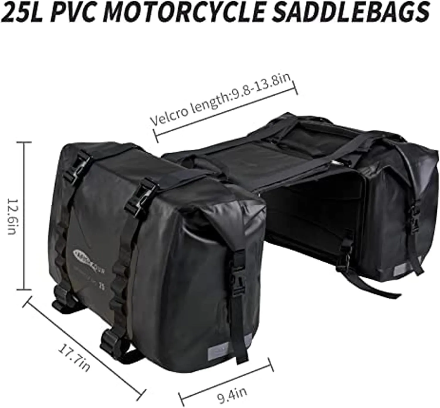 Waterproof Motorcycle Saddlebags - 50L Motorcycle Luggage Bags for Motorbike Travel - Detachable Panniers Bags - For Scooter, Honda, Suzuki, Yamaha (Black, 2 Pack)