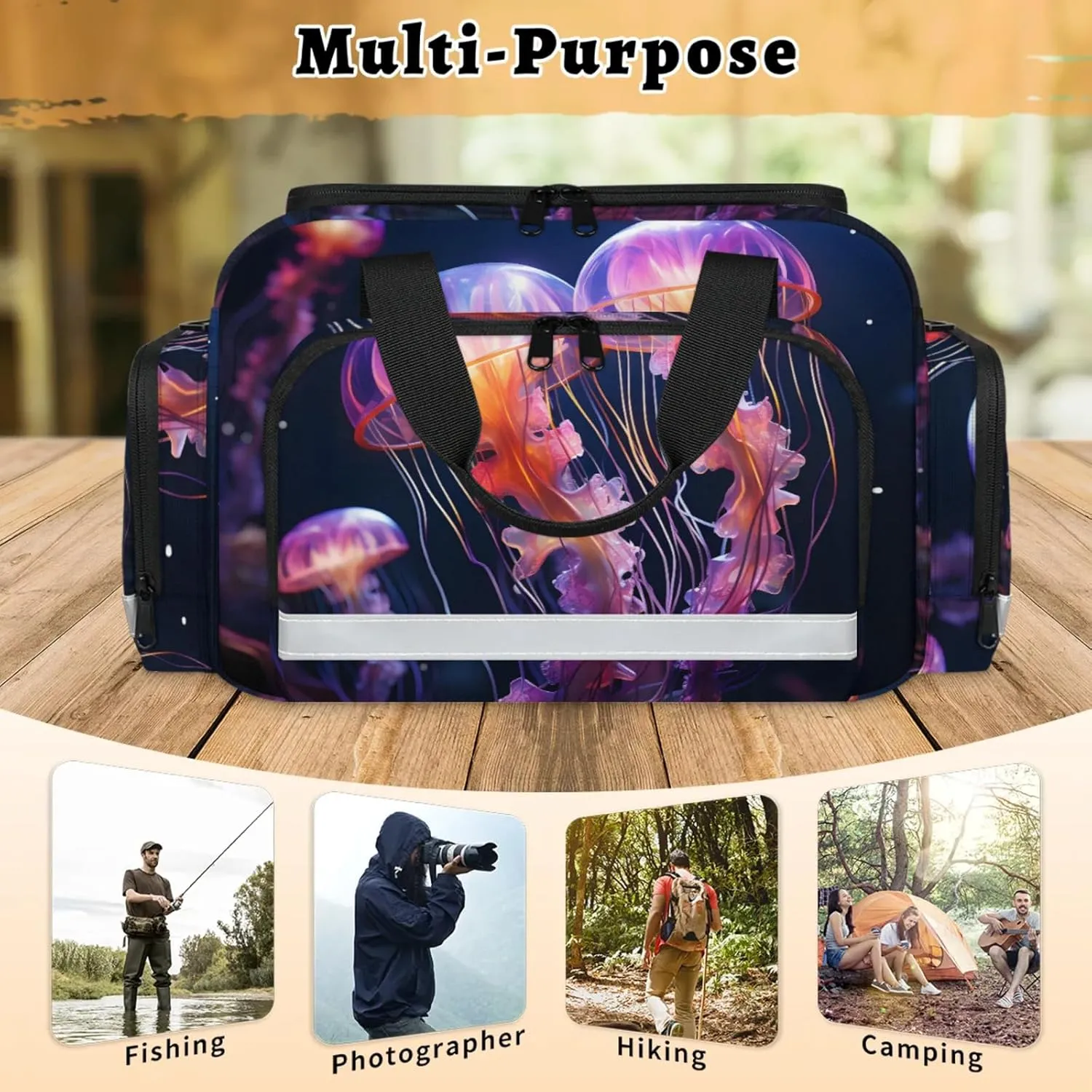 Waterproof Tactical Duffle Bag 25" Carry On Bag for EMT Tear-Resistant Gym Bag with Multi-Pocket & OSHA Reflective Travel Bags for Men Women Beautiful Jellyfish