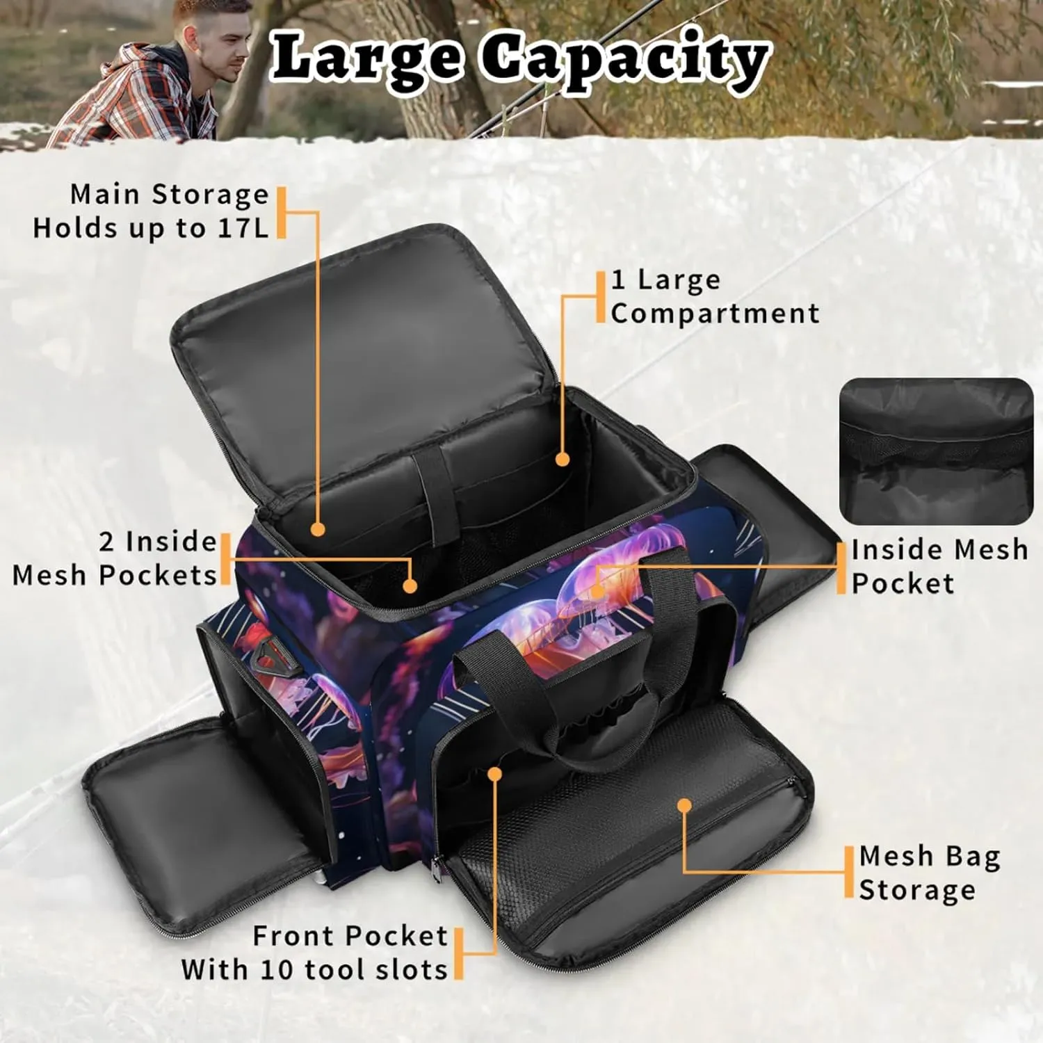 Waterproof Tactical Duffle Bag 25" Carry On Bag for EMT Tear-Resistant Gym Bag with Multi-Pocket & OSHA Reflective Travel Bags for Men Women Beautiful Jellyfish