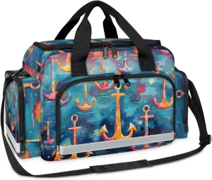Waterproof Tactical Duffle Bag 25" Carry On Bag for EMT Tear-Resistant Gym Bag with Multi-Pocket & OSHA Reflective Travel Bags for Men Women Colorful Anchors