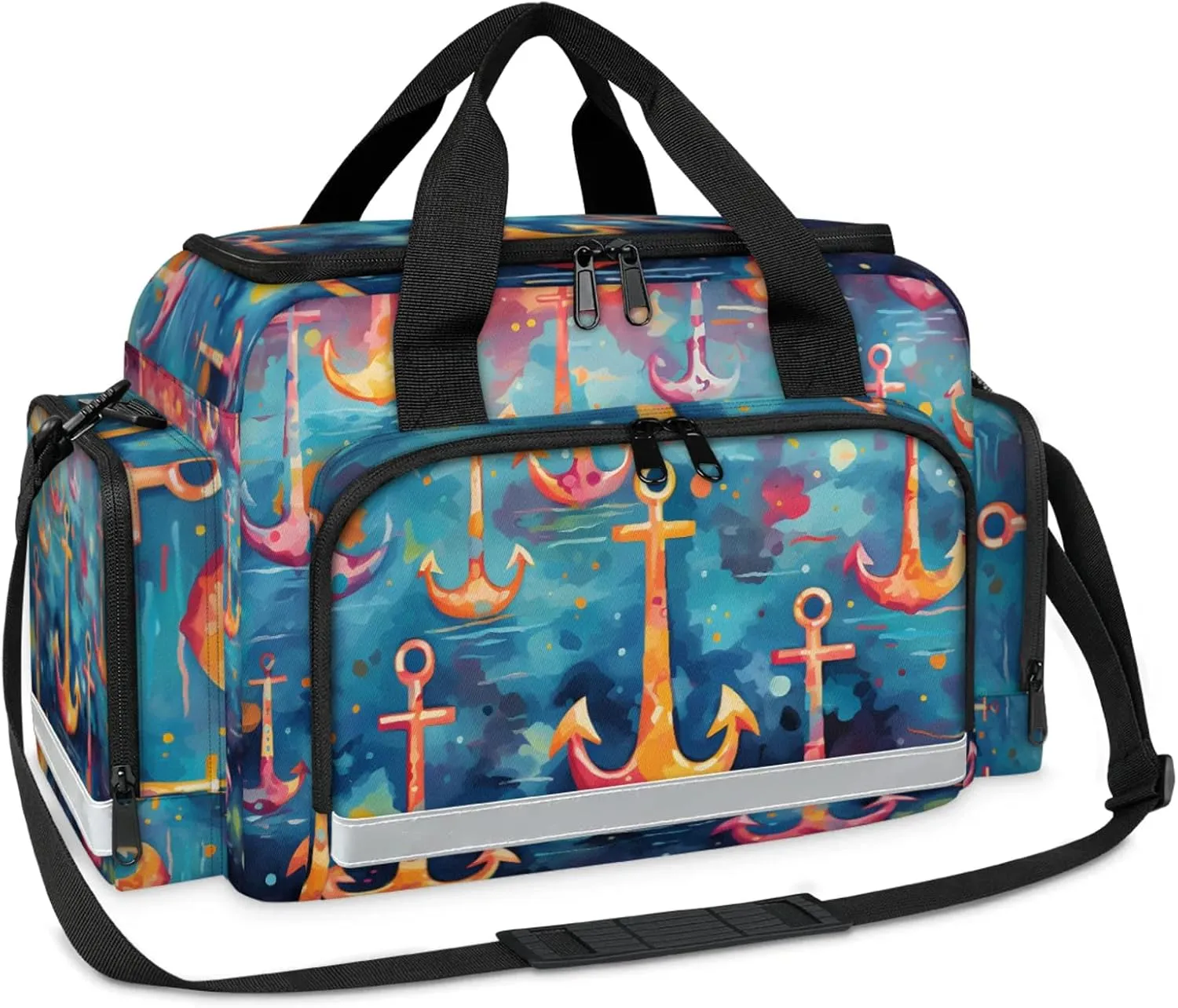 Waterproof Tactical Duffle Bag 25" Carry On Bag for EMT Tear-Resistant Gym Bag with Multi-Pocket & OSHA Reflective Travel Bags for Men Women Colorful Anchors