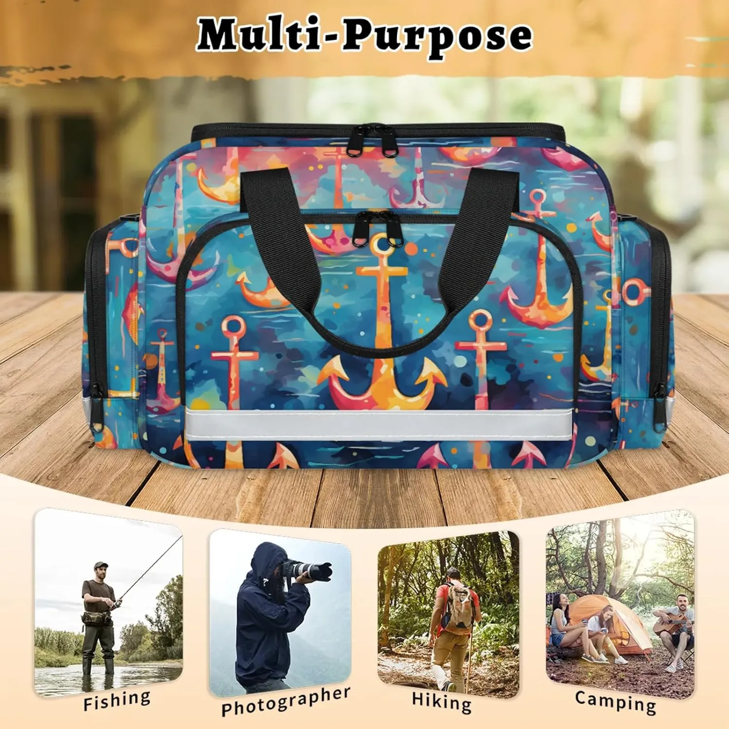 Waterproof Tactical Duffle Bag 25" Carry On Bag for EMT Tear-Resistant Gym Bag with Multi-Pocket & OSHA Reflective Travel Bags for Men Women Colorful Anchors