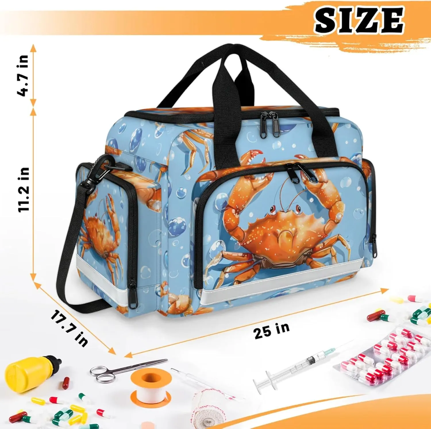 Waterproof Tactical Duffle Bag 25" Carry On Bag for EMT Tear-Resistant Gym Bag with Multi-Pocket & OSHA Reflective Travel Bags for Men Women Crab