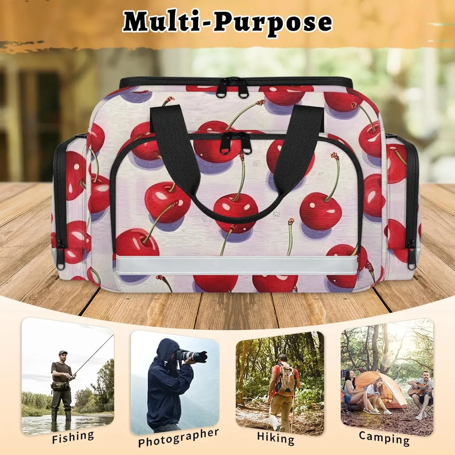 Waterproof Tactical Duffle Bag 25" Carry On Bag for EMT Tear-Resistant Gym Bag with Multi-Pocket & OSHA Reflective Travel Bags for Men Women Cute Cherry Print
