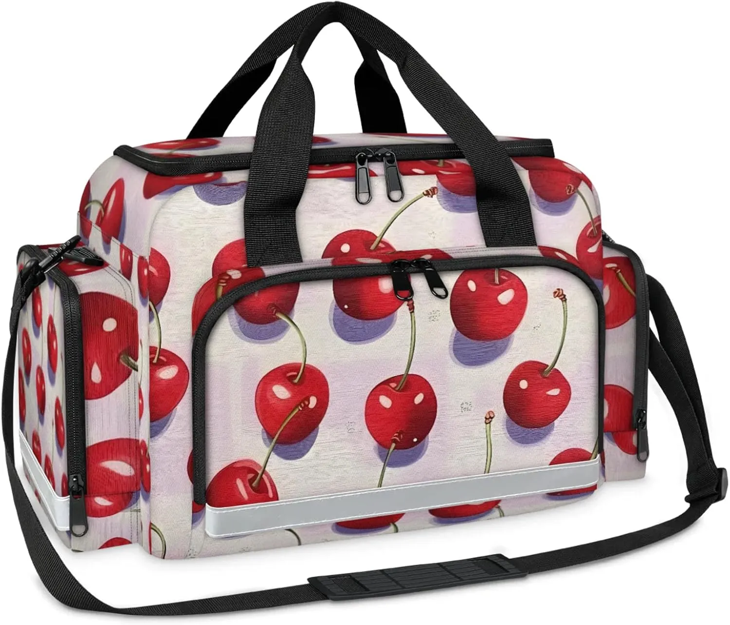 Waterproof Tactical Duffle Bag 25" Carry On Bag for EMT Tear-Resistant Gym Bag with Multi-Pocket & OSHA Reflective Travel Bags for Men Women Cute Cherry Print