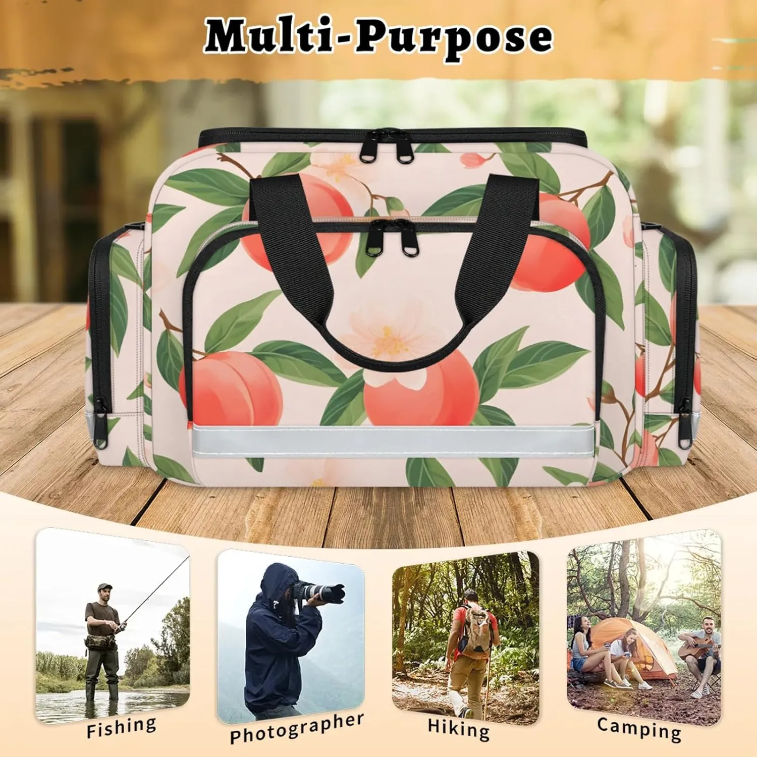 Waterproof Tactical Duffle Bag 25" Carry On Bag for EMT Tear-Resistant Gym Bag with Multi-Pocket & OSHA Reflective Travel Bags for Men Women Cute Peaches