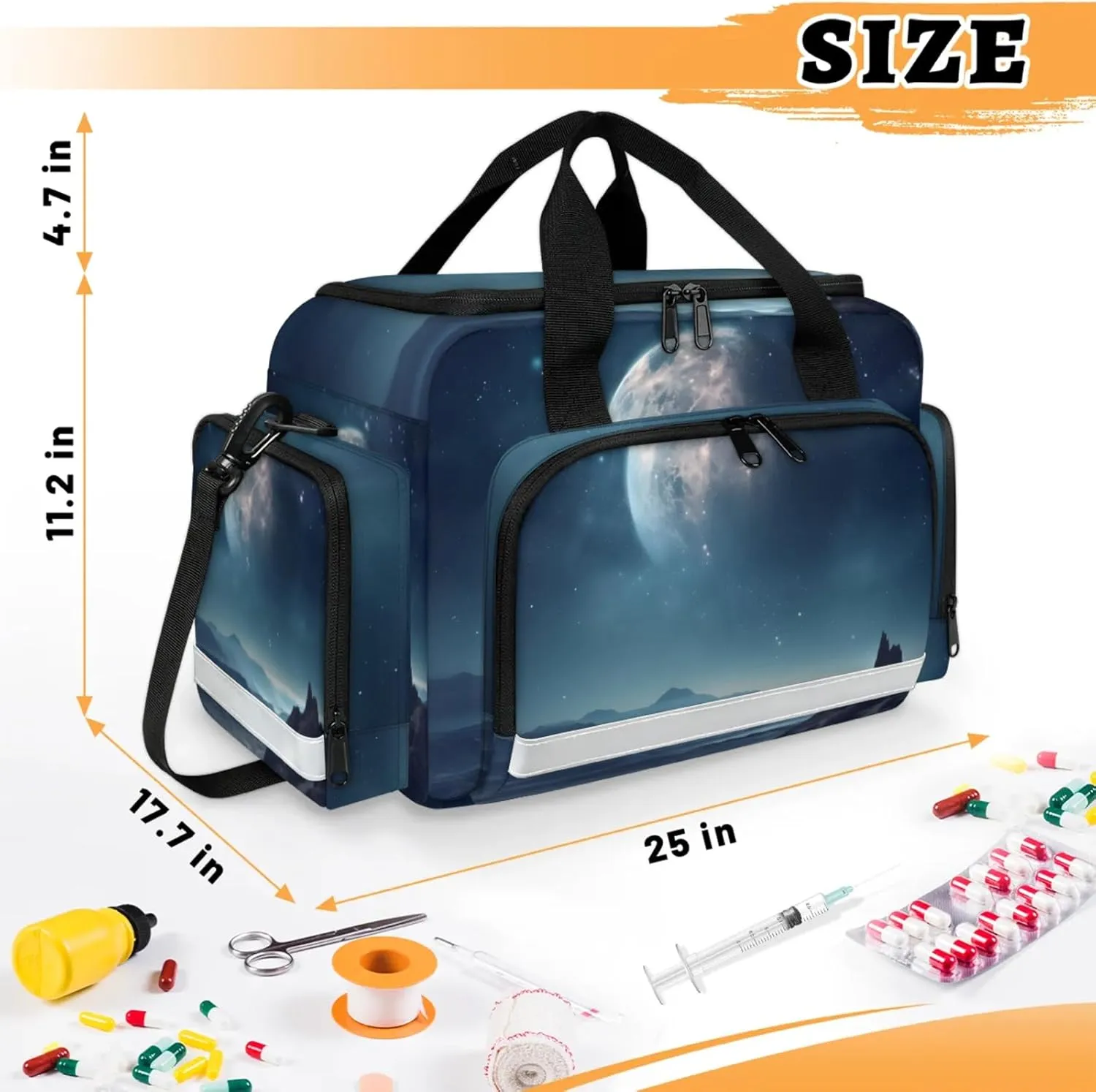 Waterproof Tactical Duffle Bag 25" Carry On Bag for EMT Tear-Resistant Gym Bag with Multi-Pocket & OSHA Reflective Travel Bags for Men Women Distant Planet