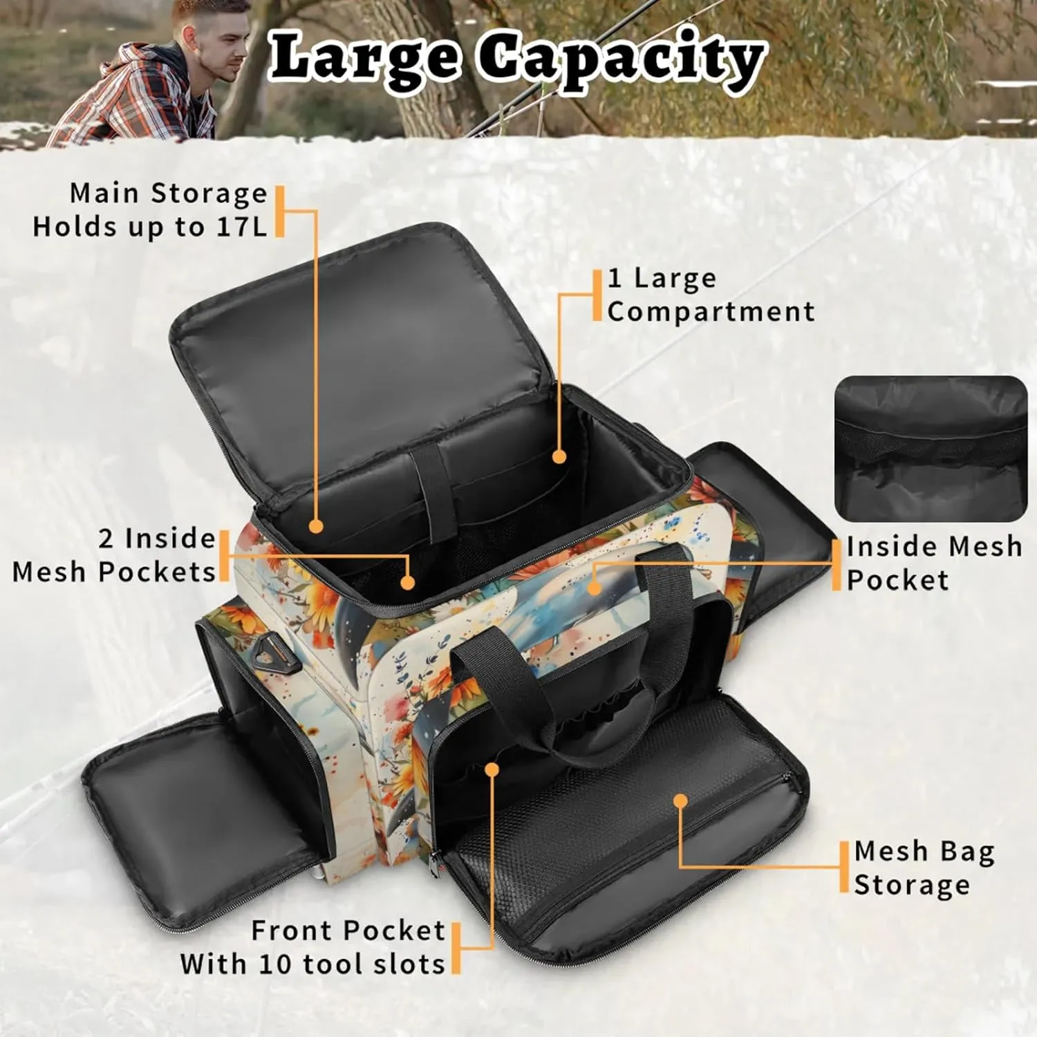 Waterproof Tactical Duffle Bag 25" Carry On Bag for EMT Tear-Resistant Gym Bag with Multi-Pocket & OSHA Reflective Travel Bags for Men Women Dolphins Flowers
