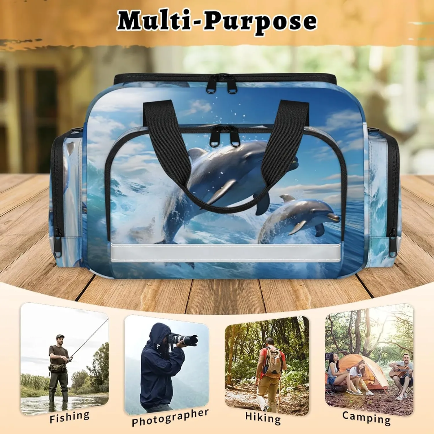 Waterproof Tactical Duffle Bag 25" Carry On Bag for EMT Tear-Resistant Gym Bag with Multi-Pocket & OSHA Reflective Travel Bags for Men Women Dolphins