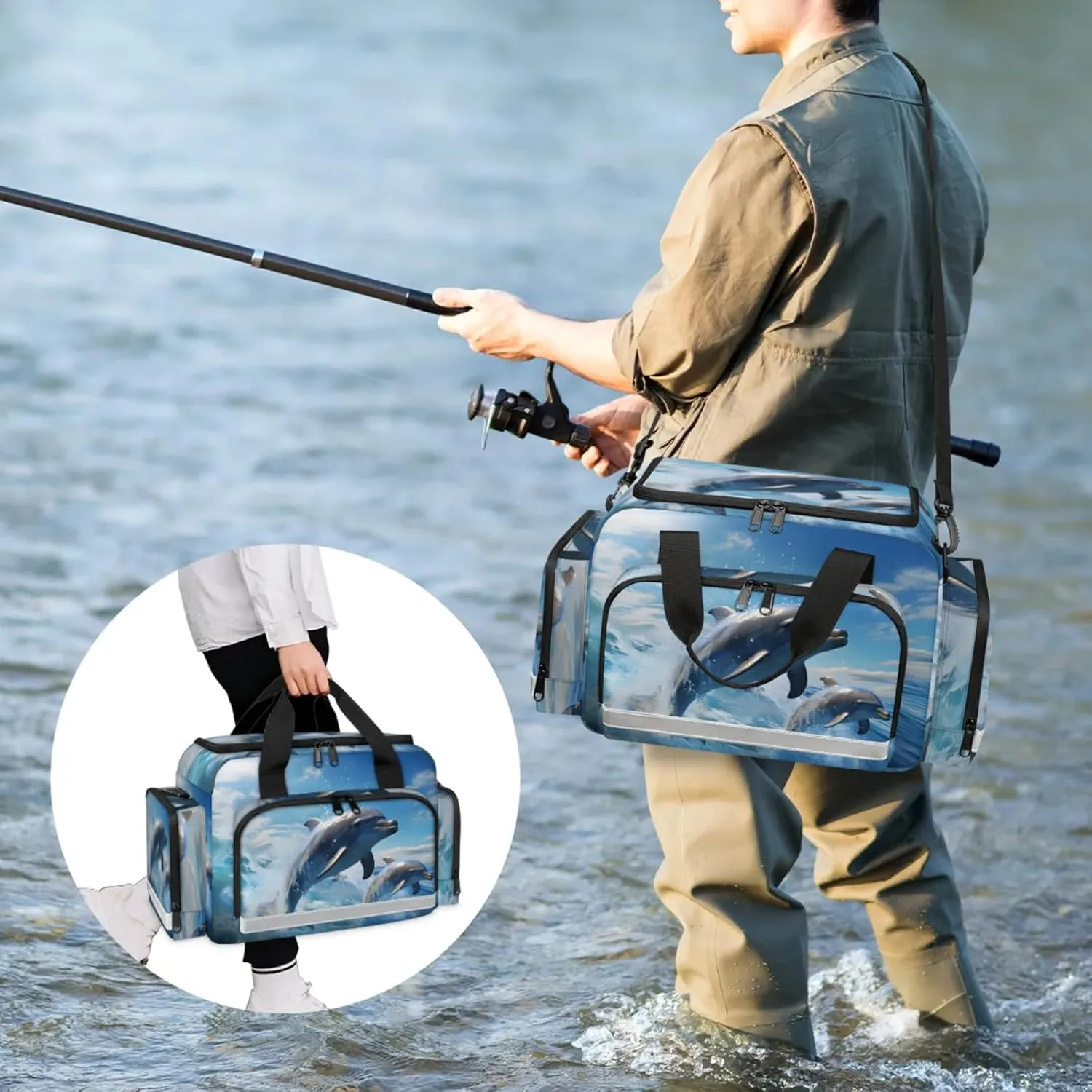 Waterproof Tactical Duffle Bag 25" Carry On Bag for EMT Tear-Resistant Gym Bag with Multi-Pocket & OSHA Reflective Travel Bags for Men Women Dolphins