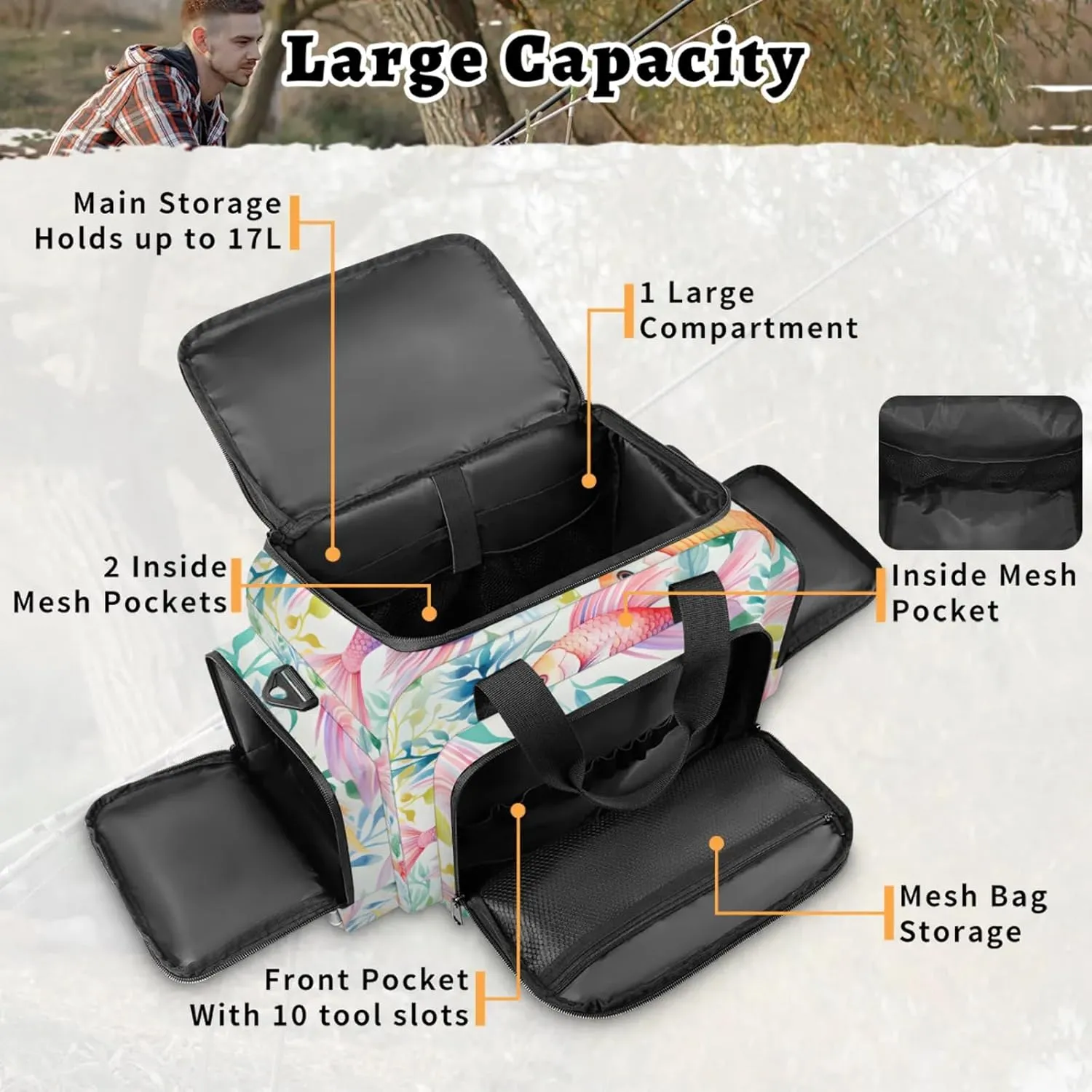 Waterproof Tactical Duffle Bag 25" Carry On Bag for EMT Tear-Resistant Gym Bag with Multi-Pocket & OSHA Reflective Travel Bags for Men Women Fish Sea Grass