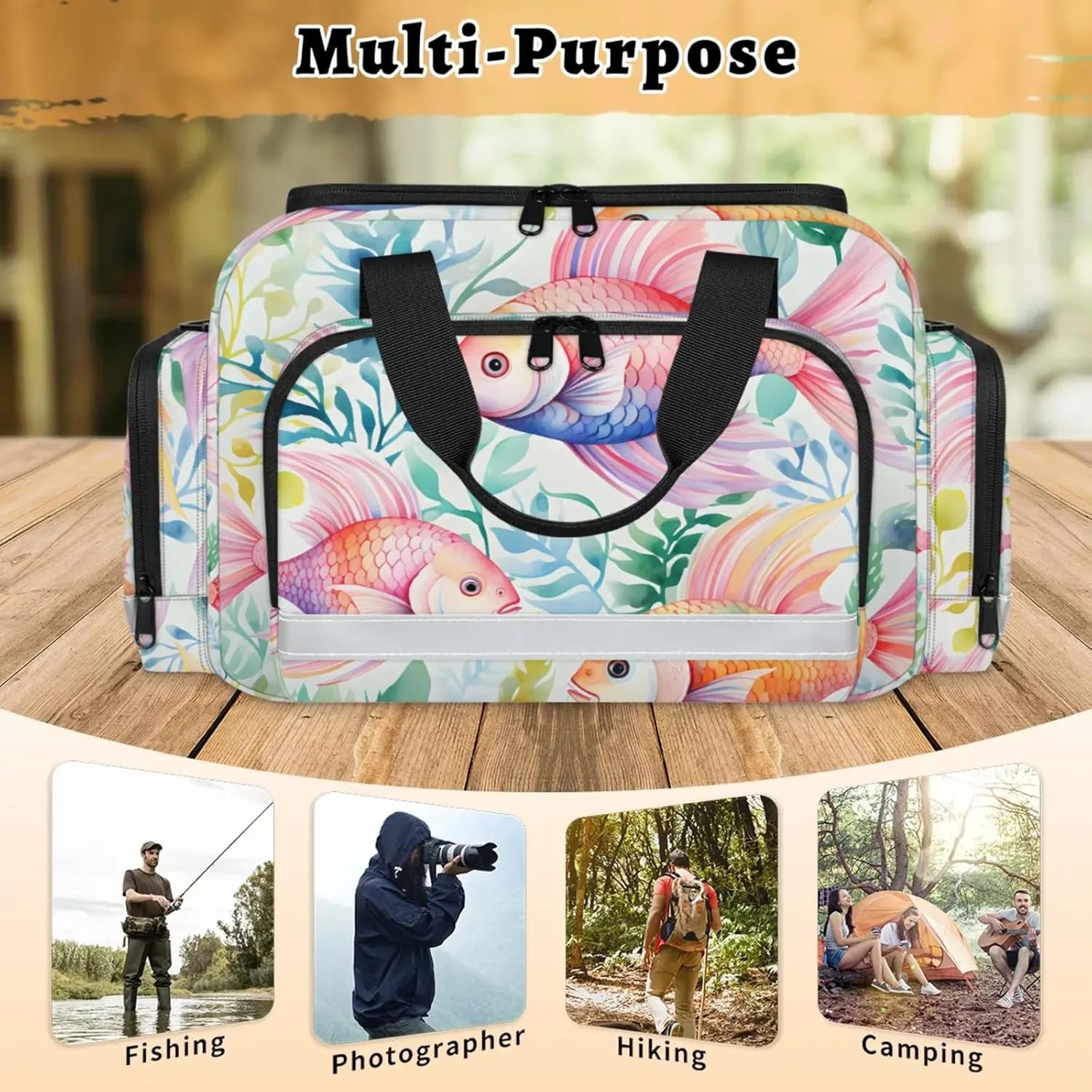 Waterproof Tactical Duffle Bag 25" Carry On Bag for EMT Tear-Resistant Gym Bag with Multi-Pocket & OSHA Reflective Travel Bags for Men Women Fish Sea Grass